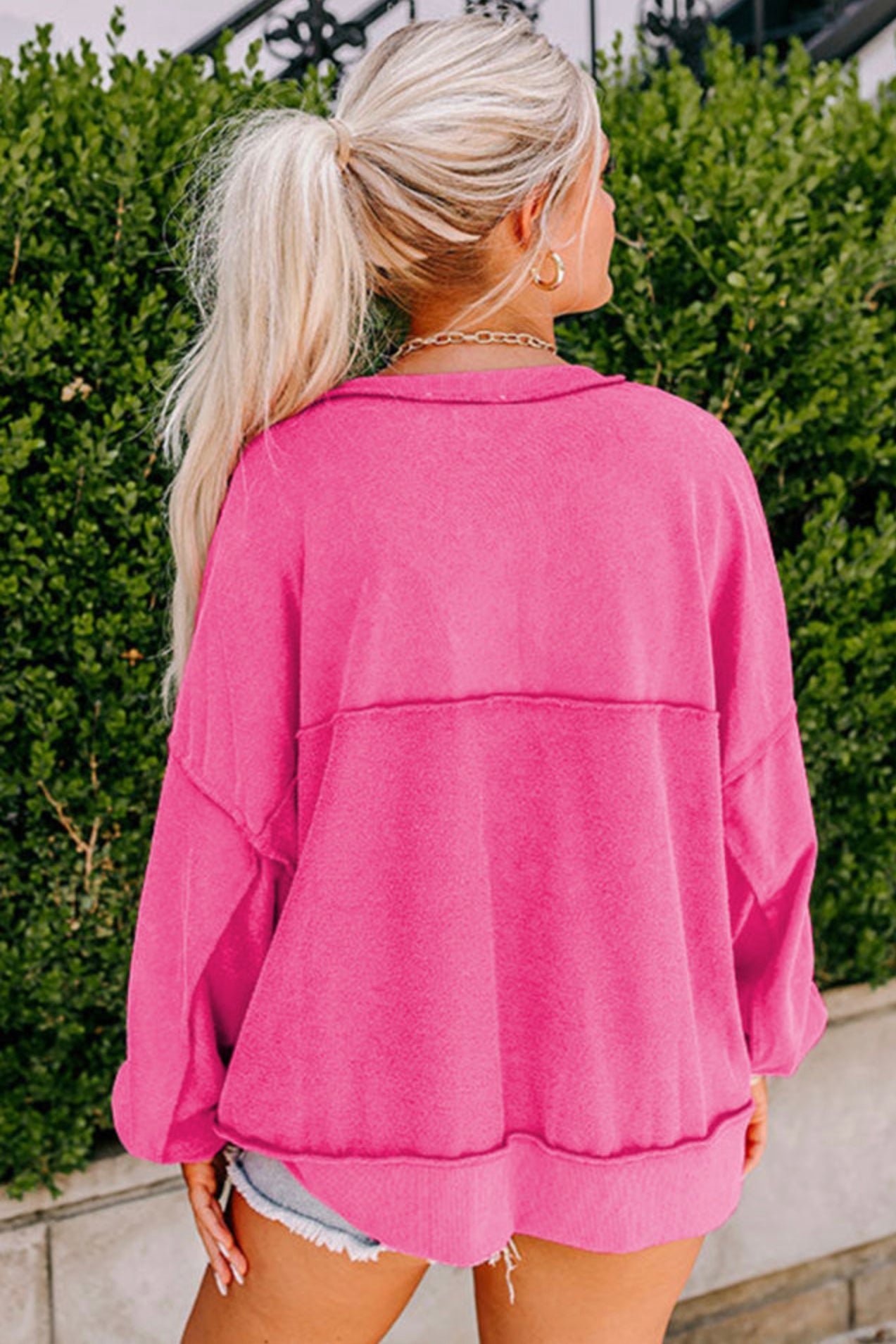 Drop Shoulder Henley Sweatshirt
