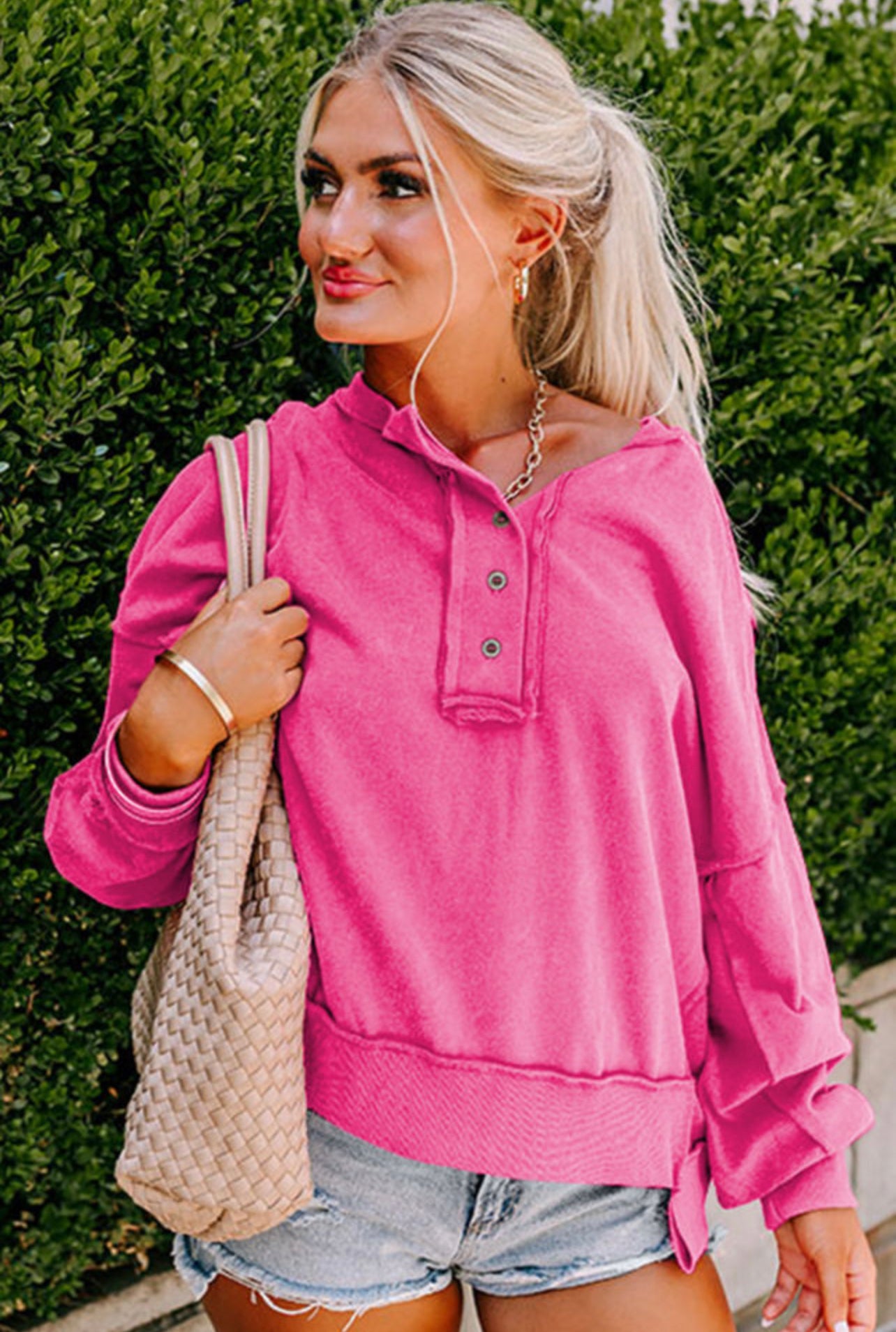Drop Shoulder Henley Sweatshirt
