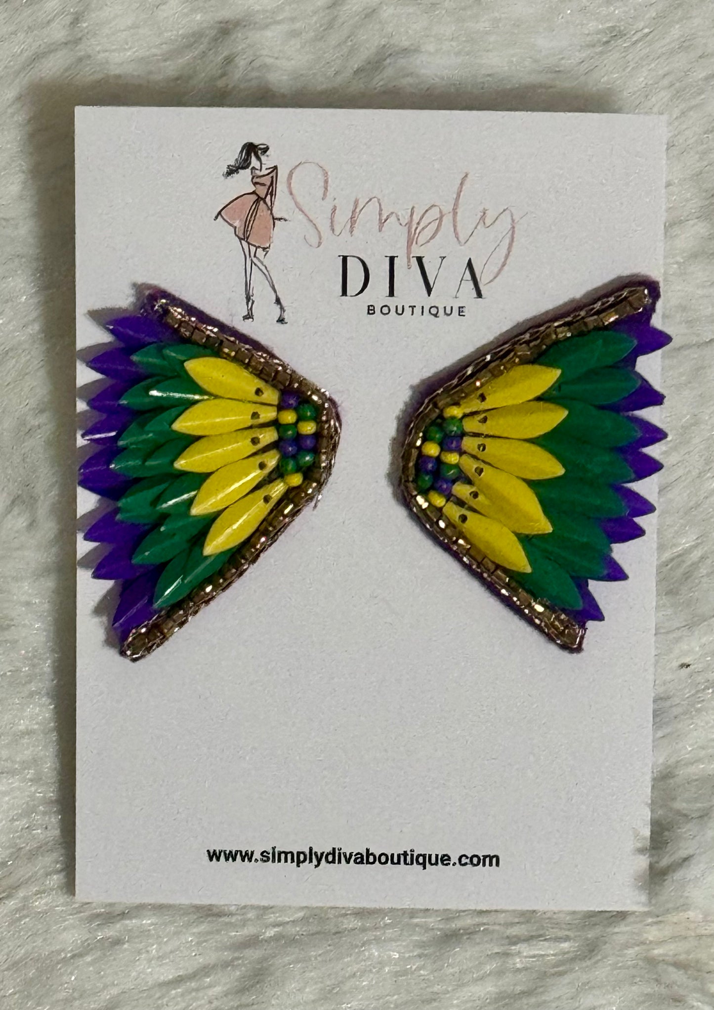 Mardi Gras wing earrings