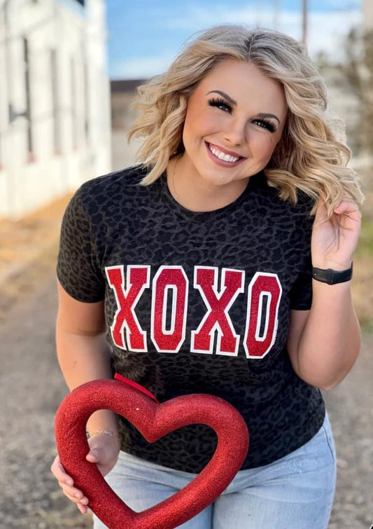XOXO with Red Glitter Tee