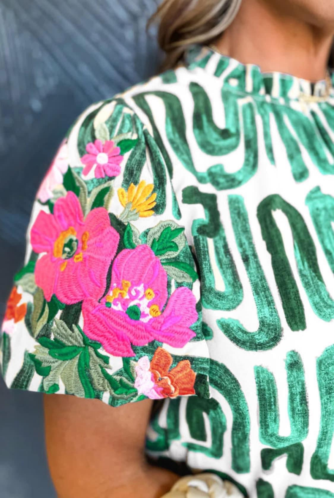 Embroidered abstract top