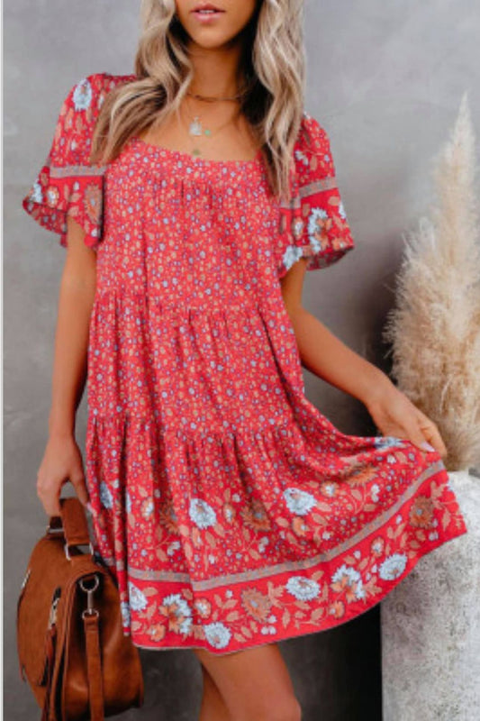 Flutter Sleeve Floral Tiered Babydoll Dress Sizes