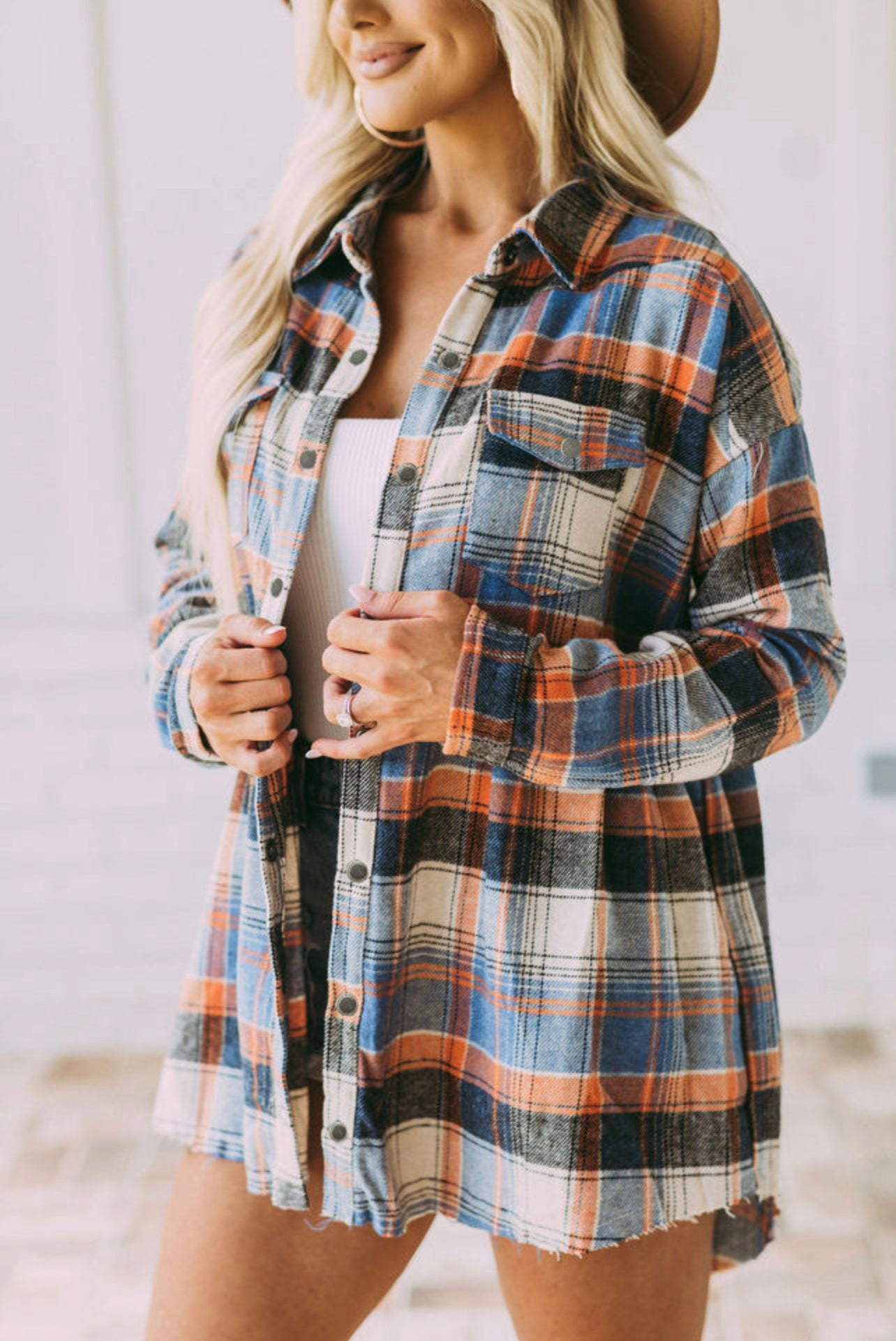 Multicolor Plaid Button Down Ruffled Shacket