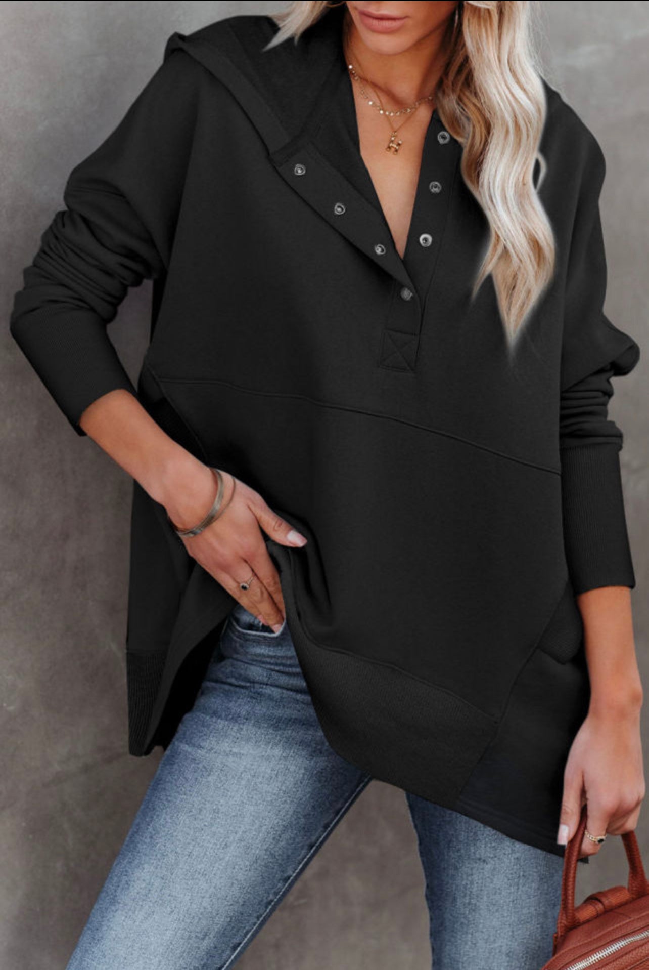 Black Henley Hoodie