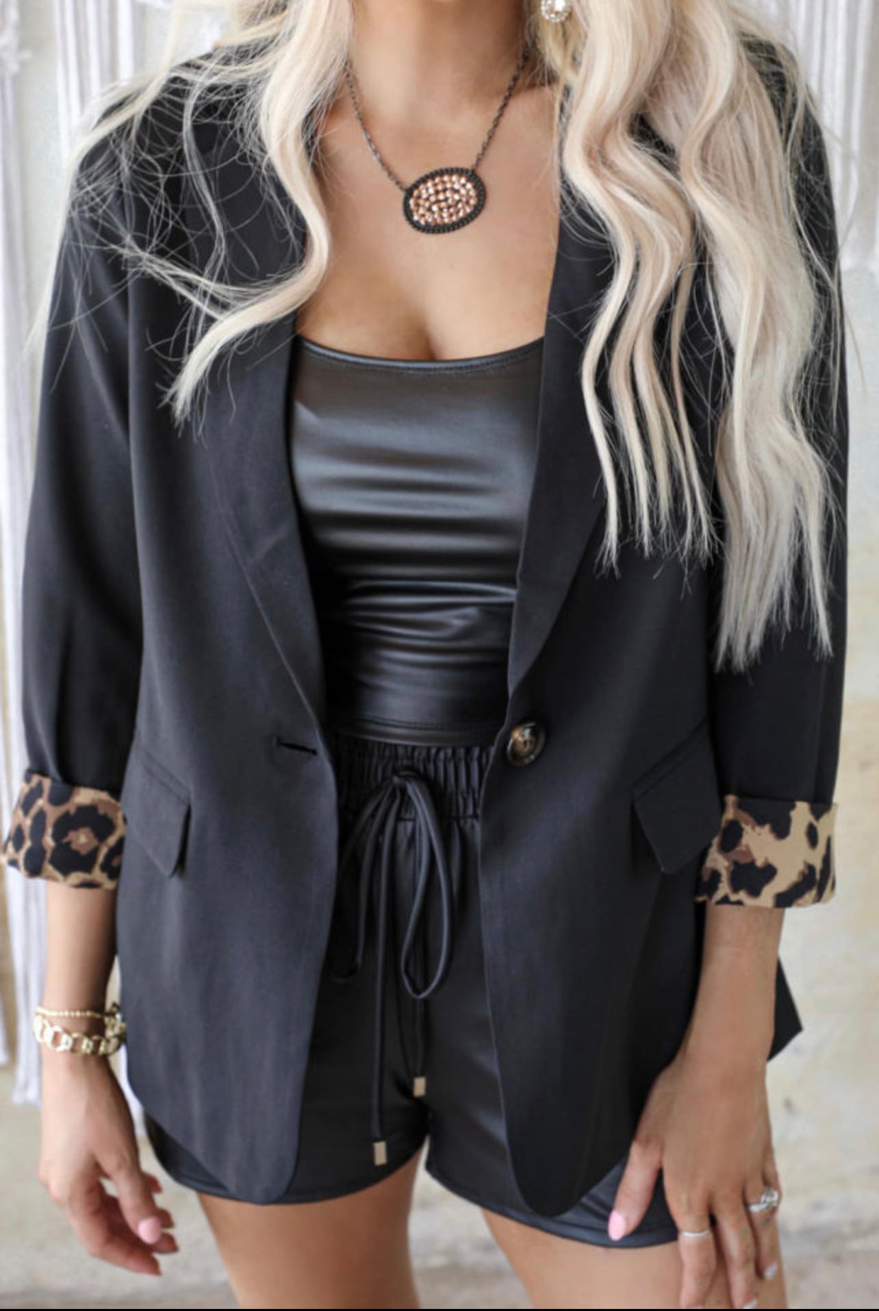 Black Leopard Lined Blazer