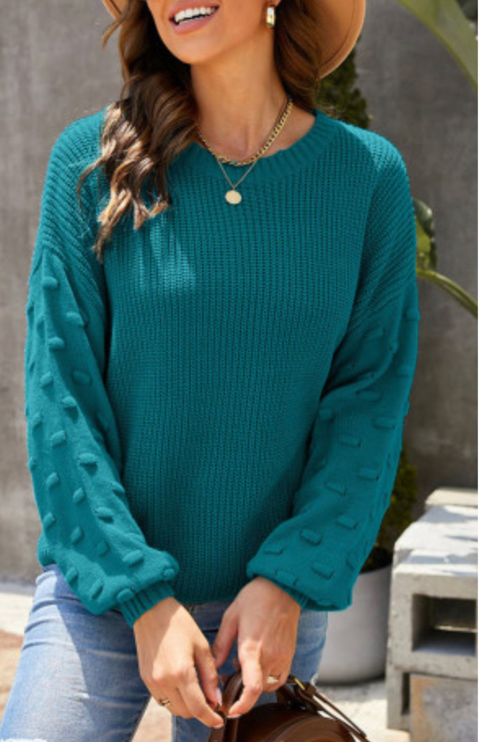 Lantern Sleeve Cropped Knit Sweater