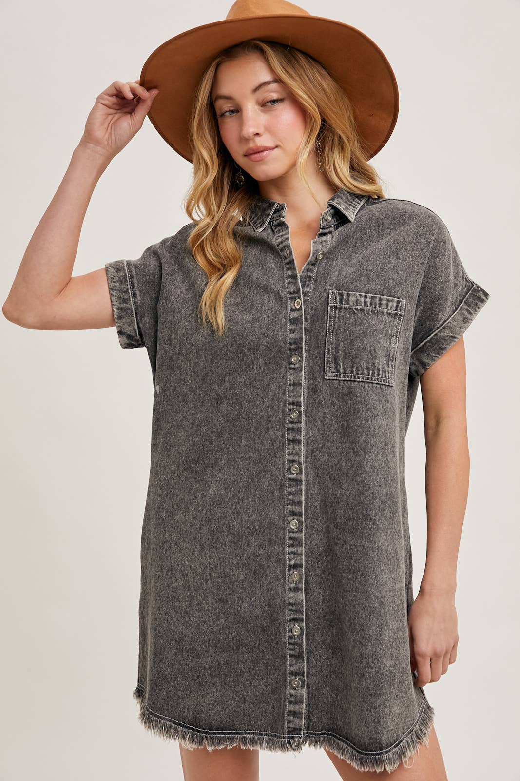 FRAYED HEM DENIM DRESS