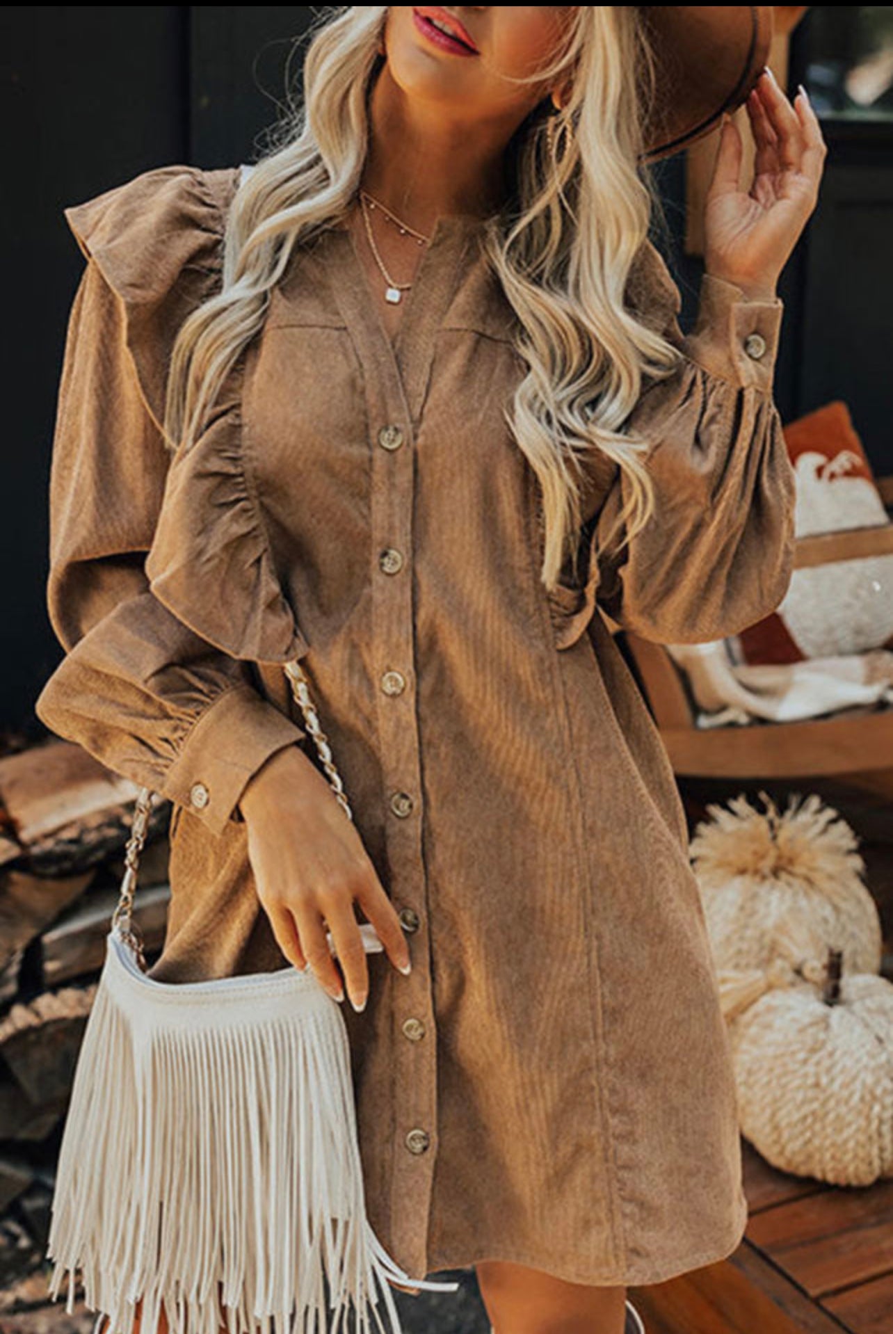 Camel Corduroy Dress