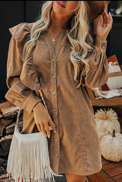 Camel Corduroy Dress