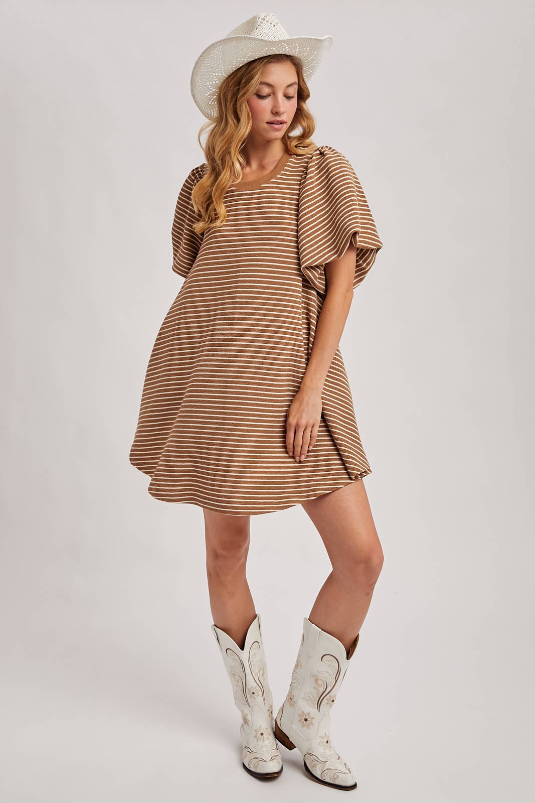 PUFF SLEEVES BILLOWY SILHOUETTE STRIPED DRESS