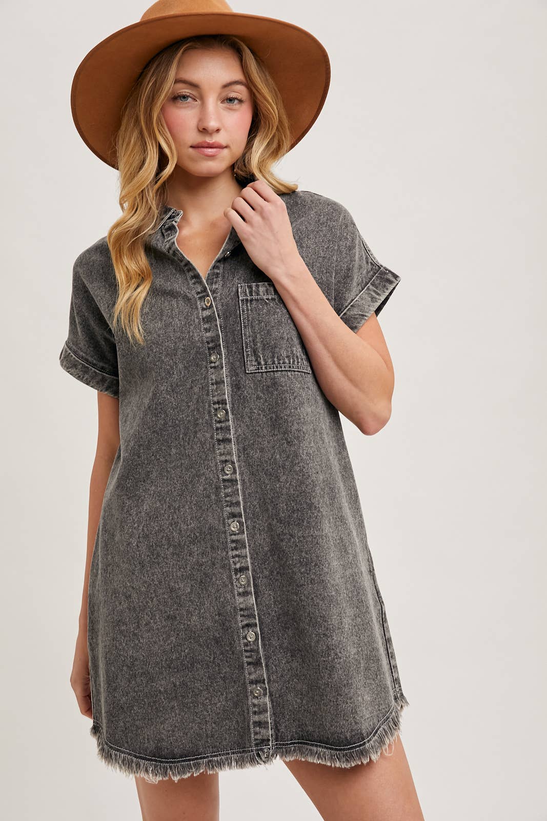 FRAYED HEM DENIM DRESS