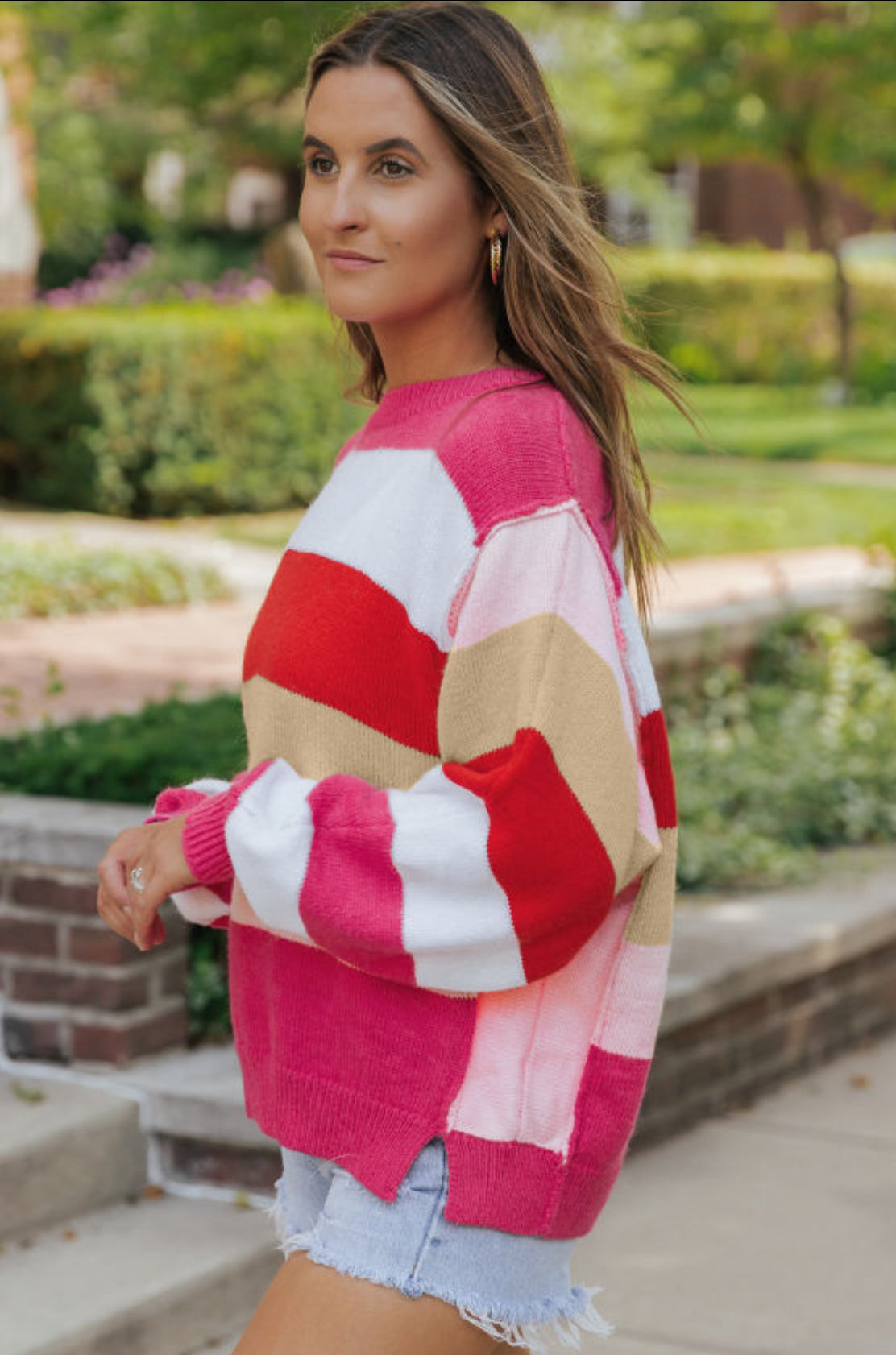 Mix Horizon Stripes Dolman Sleeve Sweater