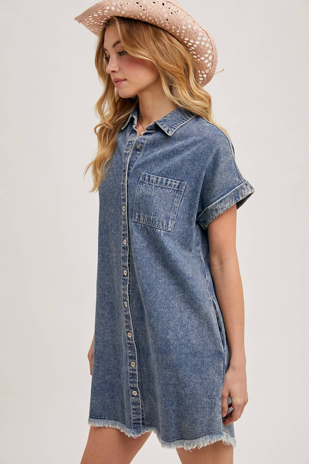 FRAYED HEM DENIM DRESS