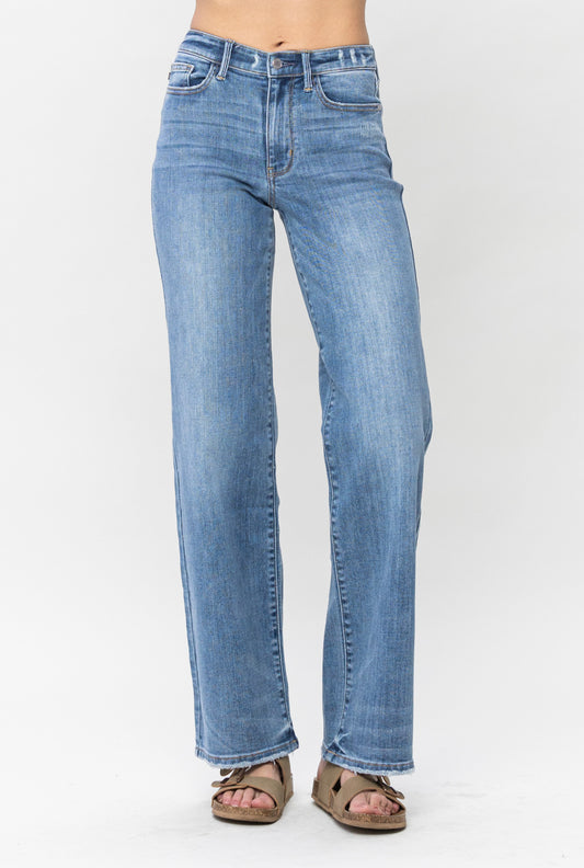 Judy Blue Mid-Rise Vintage Wash Wide Leg