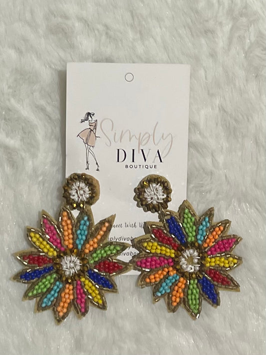 Colorful Beaded Flower earrings