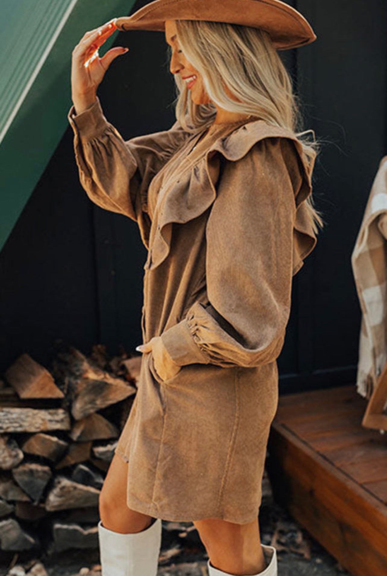 Camel Corduroy Dress