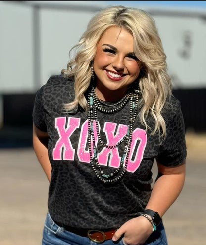 XOXO with Pink Glitter Tee
