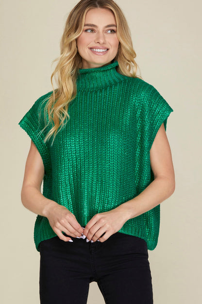 METALLIC FOILED SWEATER TOP