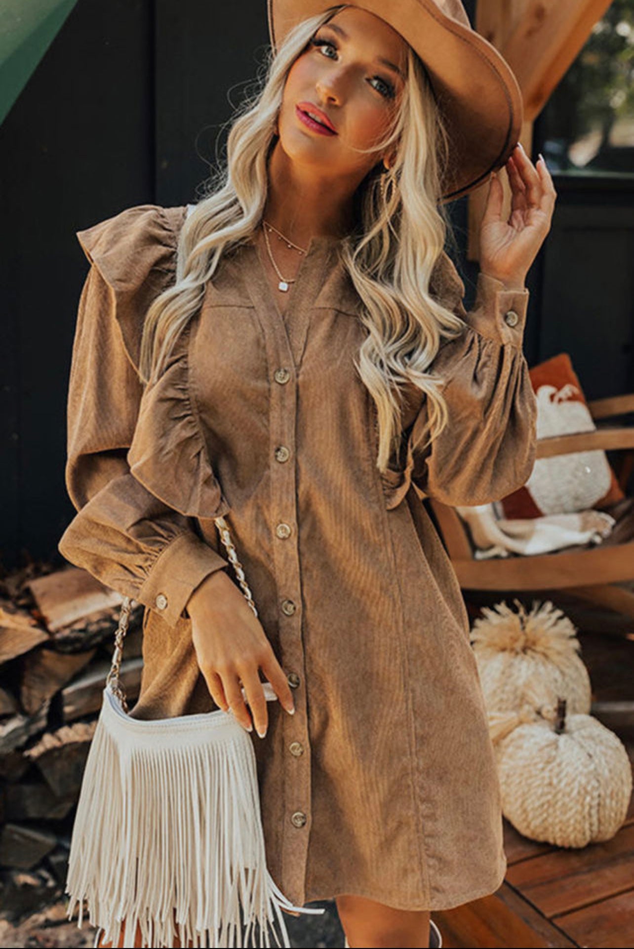 Camel Corduroy Dress