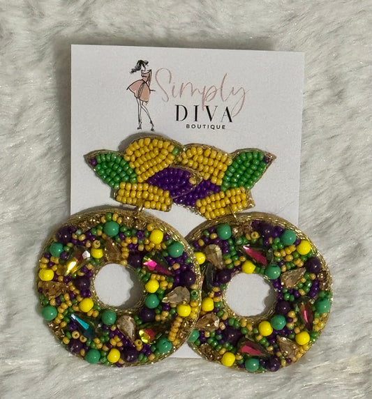 Mardi Gras King Cake earrings