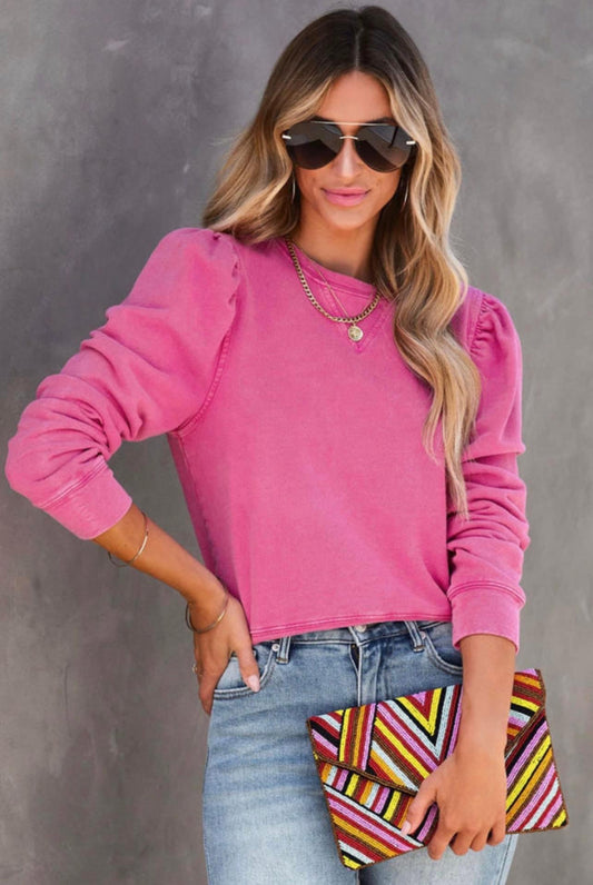 Vintage washed puff sleeve sweatshirt
