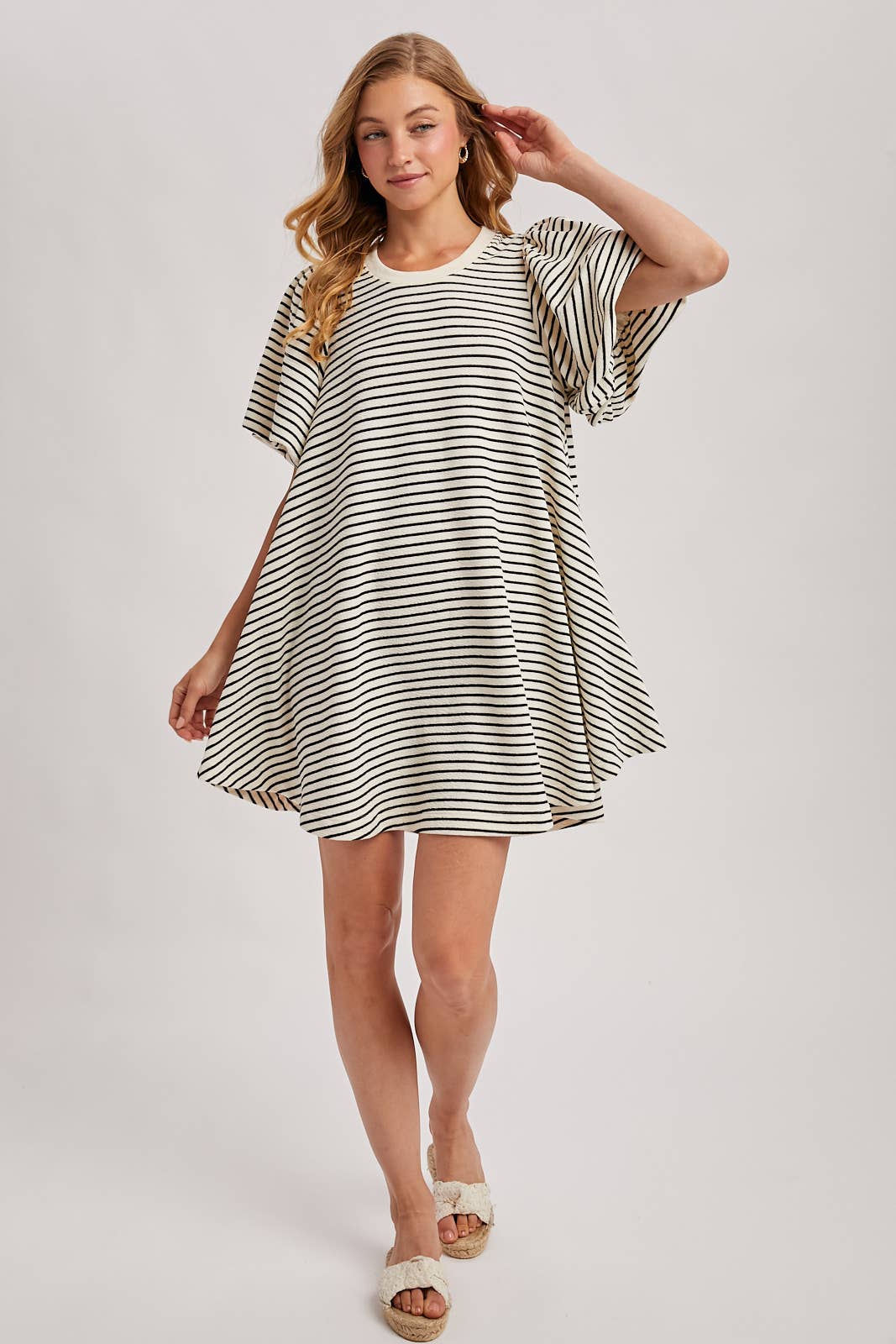PUFF SLEEVES BILLOWY SILHOUETTE STRIPED DRESS