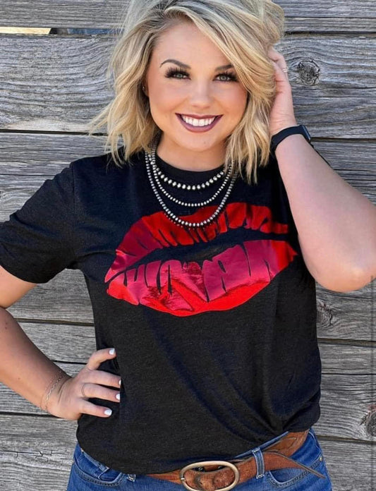 KISS ME  Red Foil Lips Tee