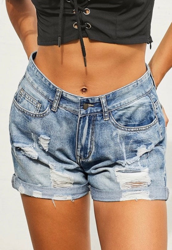 Vintage Faded & Distressed Jeans Shorts