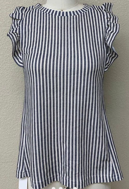 Striped Ruffle Short Sleeve Blouse”
