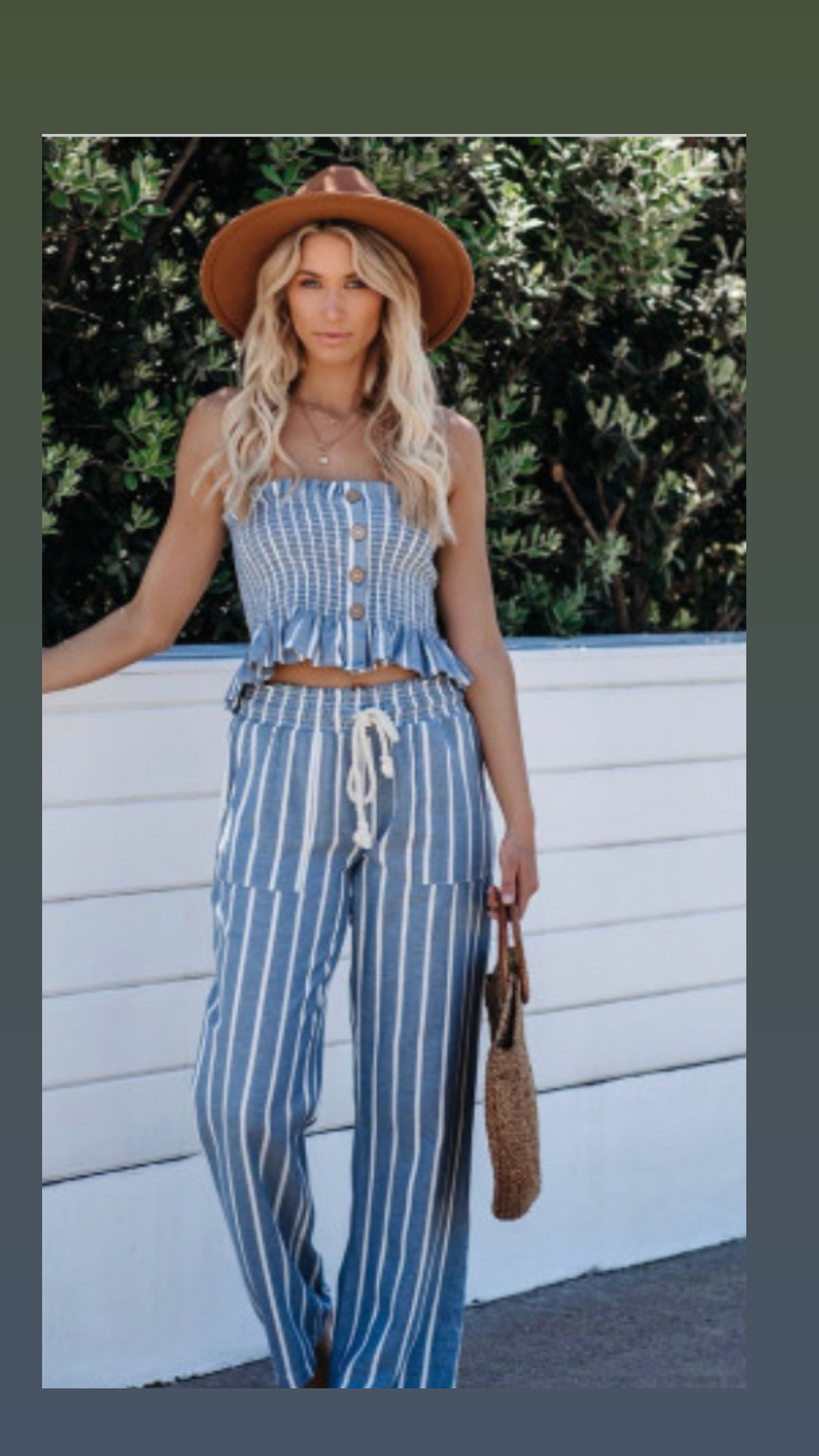 “Smocked Striped Tube Top and Pants Set”