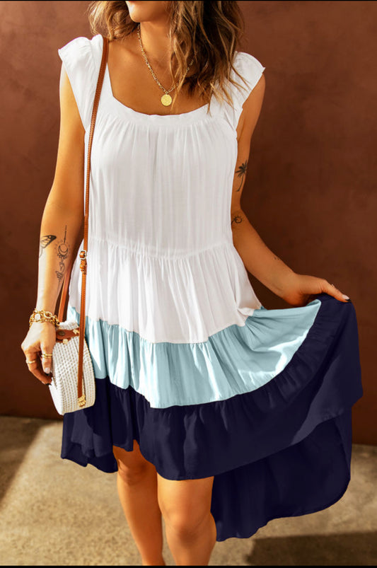 Summer Sweet Blue Colorblock Dress
