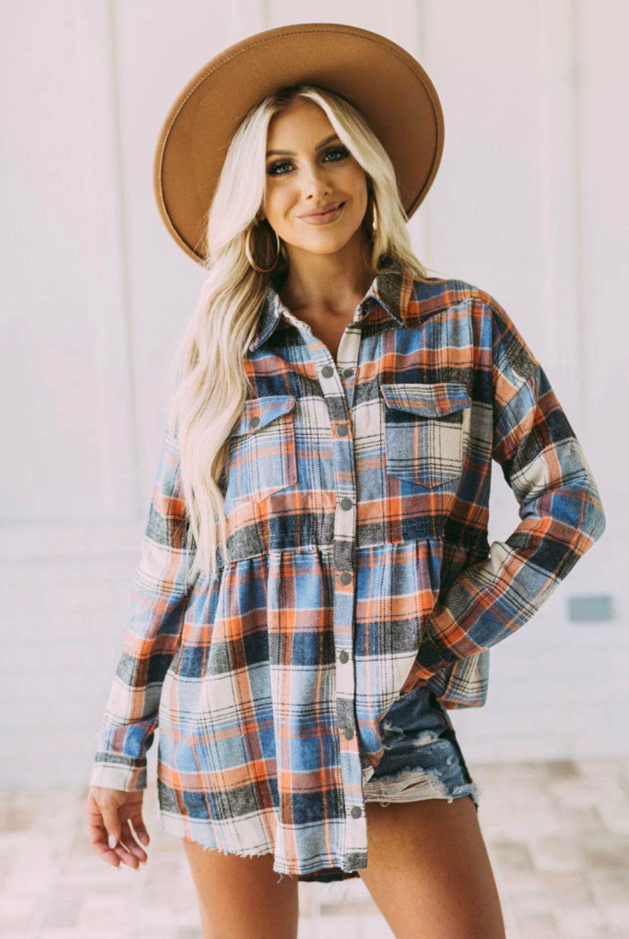 Multicolor Plaid Button Down Ruffled Shacket