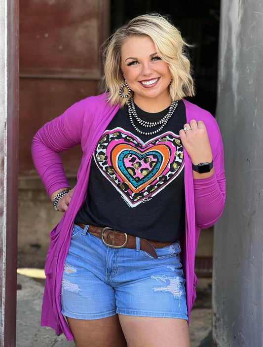 Magenta Mid-Length Cardigan