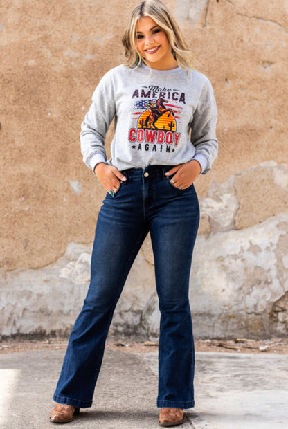 Blue High Rise Buttoned Flared Jeans