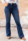 Blue High Rise Buttoned Flared Jeans