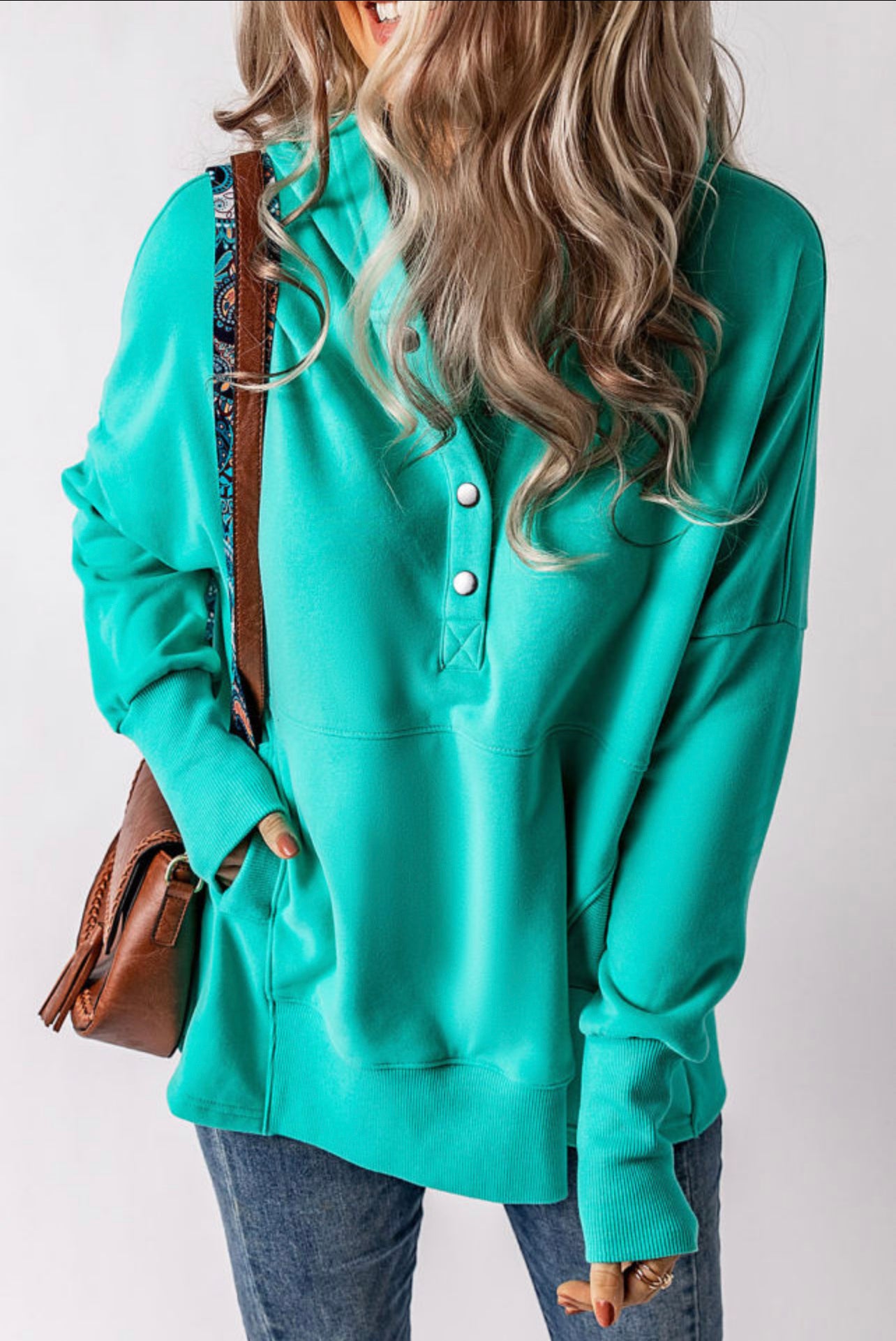 Turquoise Henley Hoodie