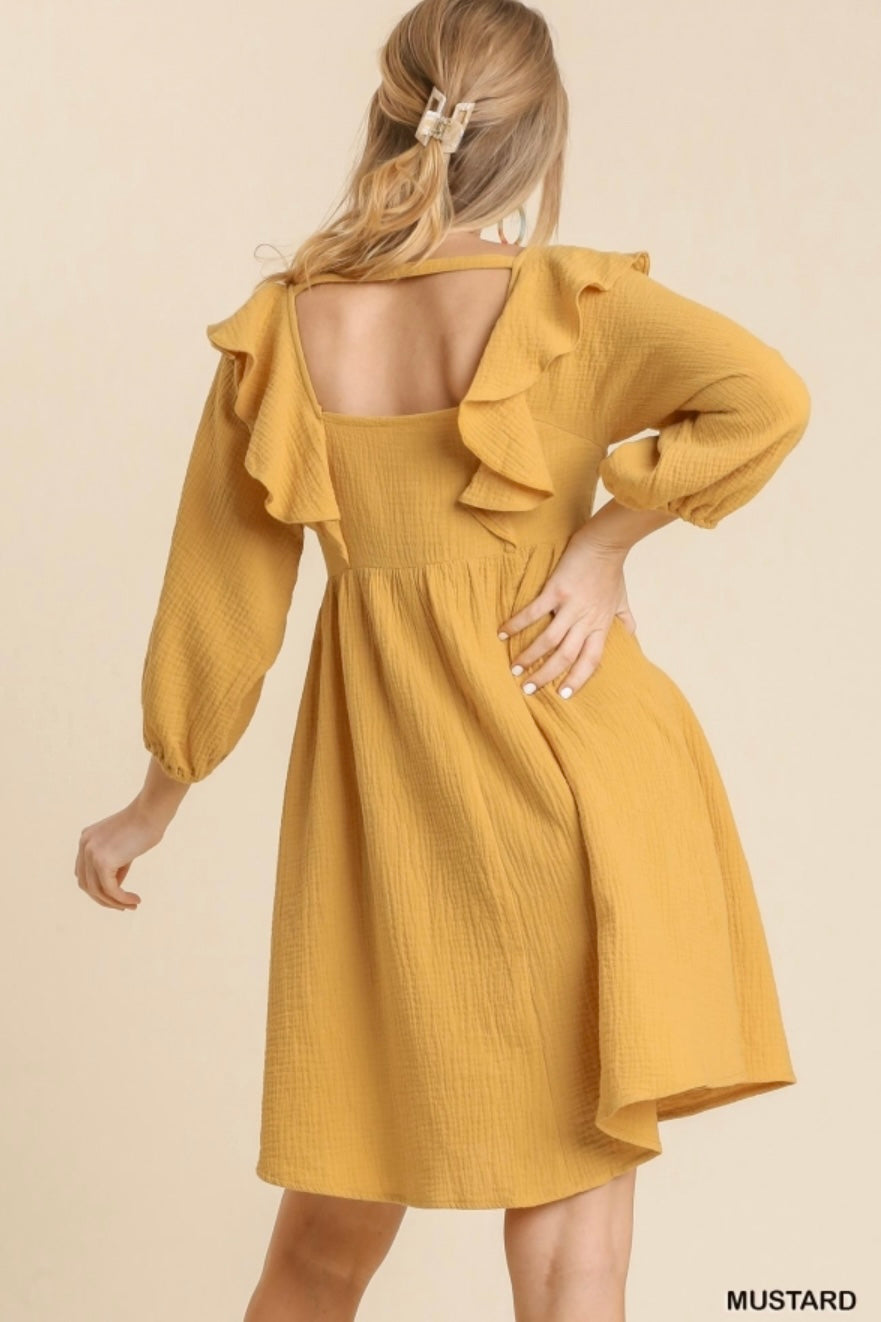 Mustard Smocking Ruffle Dress