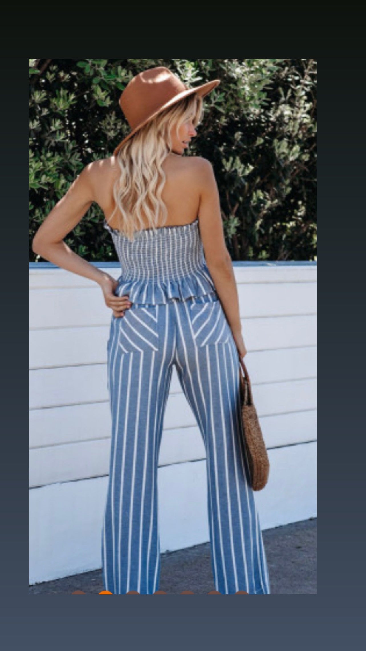 “Smocked Striped Tube Top and Pants Set”