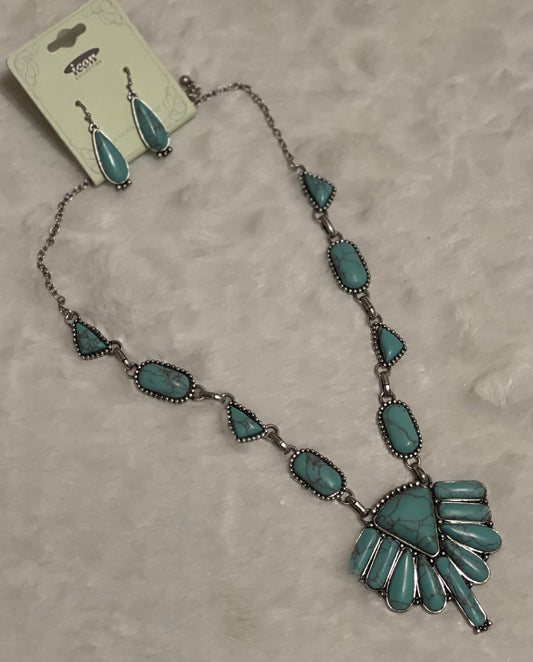 Turquoise silver necklace set so