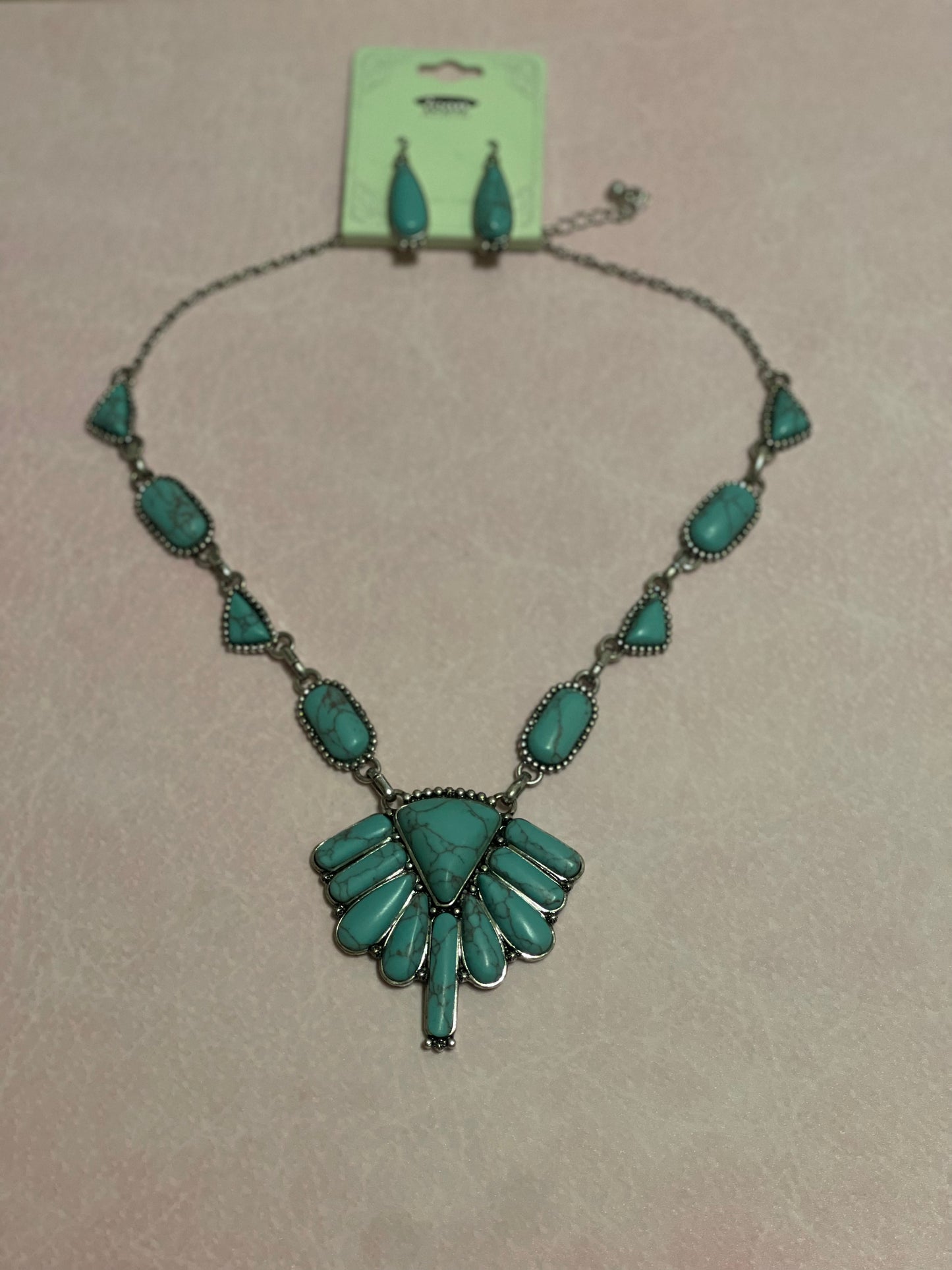 Turquoise silver necklace set so
