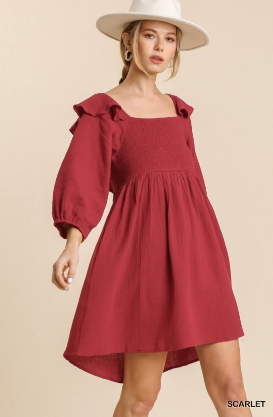 Scarlet Smocking Ruffle Dress