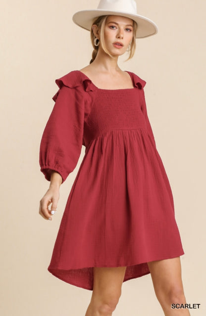 Scarlet Smocking Ruffle Dress